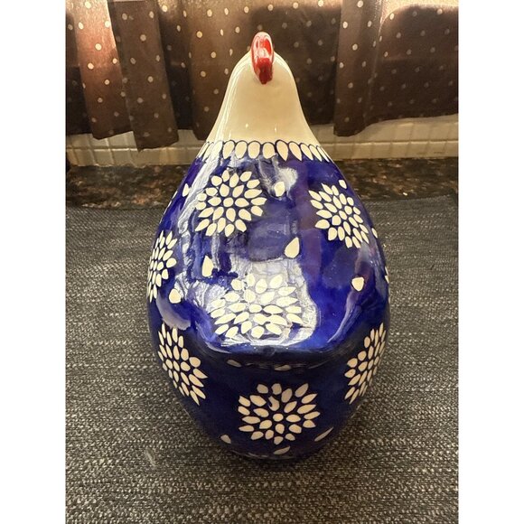 Ceramic Mikasa Chicken Decorations Set Of 2 Blue & White With Floral Pattern - Picture 5 of 11
